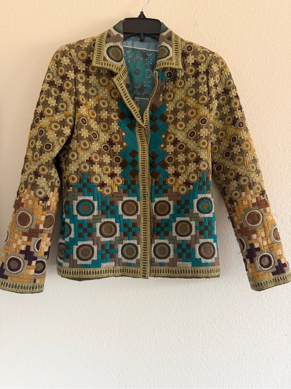 Vintage Biya Johnny Was Geometric Embroidered Blazer Jacket